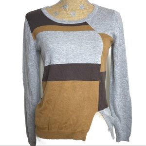 Frock Shop Grey Abstract Stripe Browns Side Slit Small Sweater